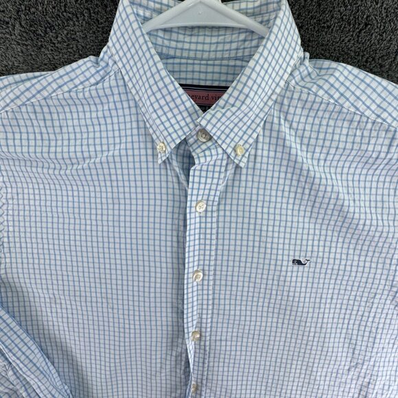 Vineyard Vines Long Sleeve Button Up Mens Slim Fit Whale Shirt Blue Check Large - Picture 1 of 16